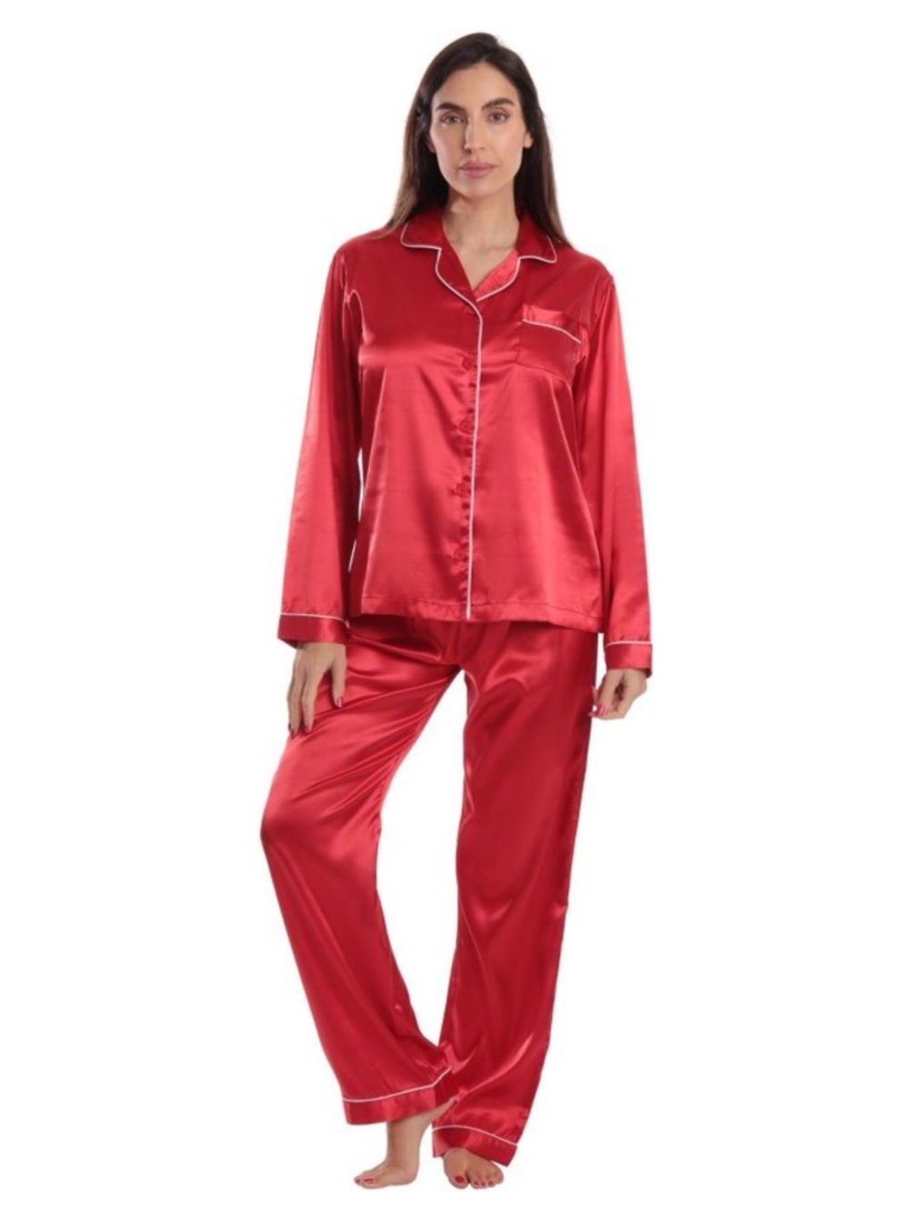 *NWOT* Love on the Brain Silk Pajama Set — Lover’s Red
